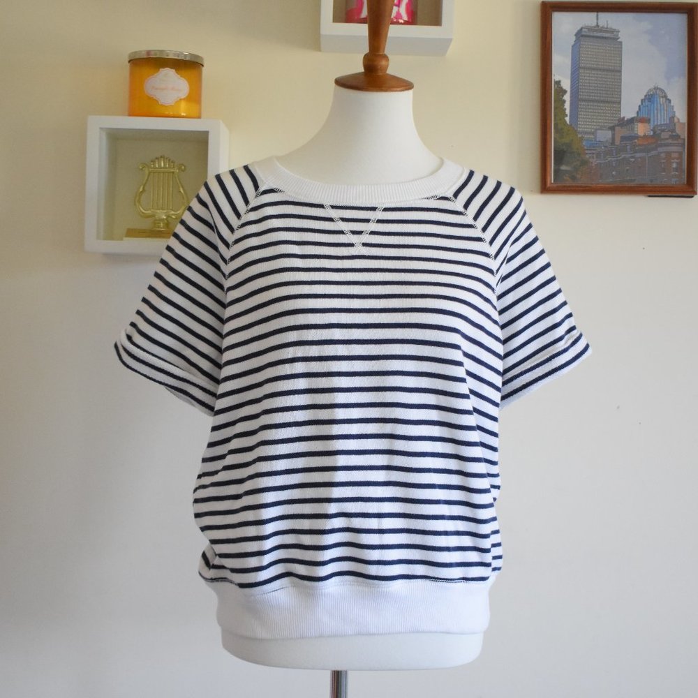 Aerie Oversized Short Sleeve Striped Sweatshirt